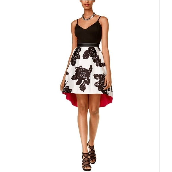 Teeze Me Dresses & Skirts - Teeze Me Black and White Floral High-Low Dress